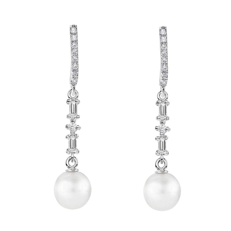 Joyer A ARGYOR | Pendientes De Perlas Blancas Para Novia En Plata Con Topacios (79B0506Td1)