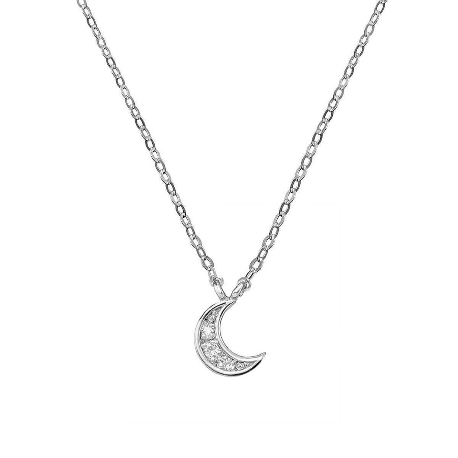 Joyer A ARGYOR | Collar De Oro Blanco Con Luna 3 Diamantes 0.03Ct (76Bga004)