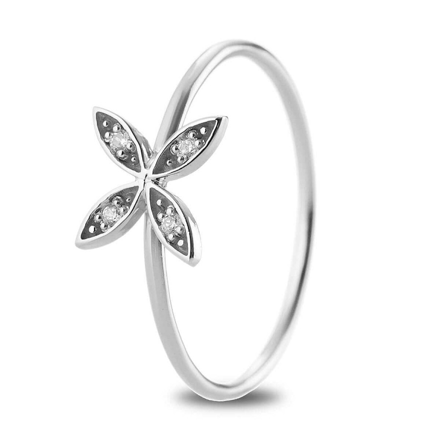 Joyer A ARGYOR | Anillo Oro Blanco 18K Flor Con Brillantes (76Ban006)