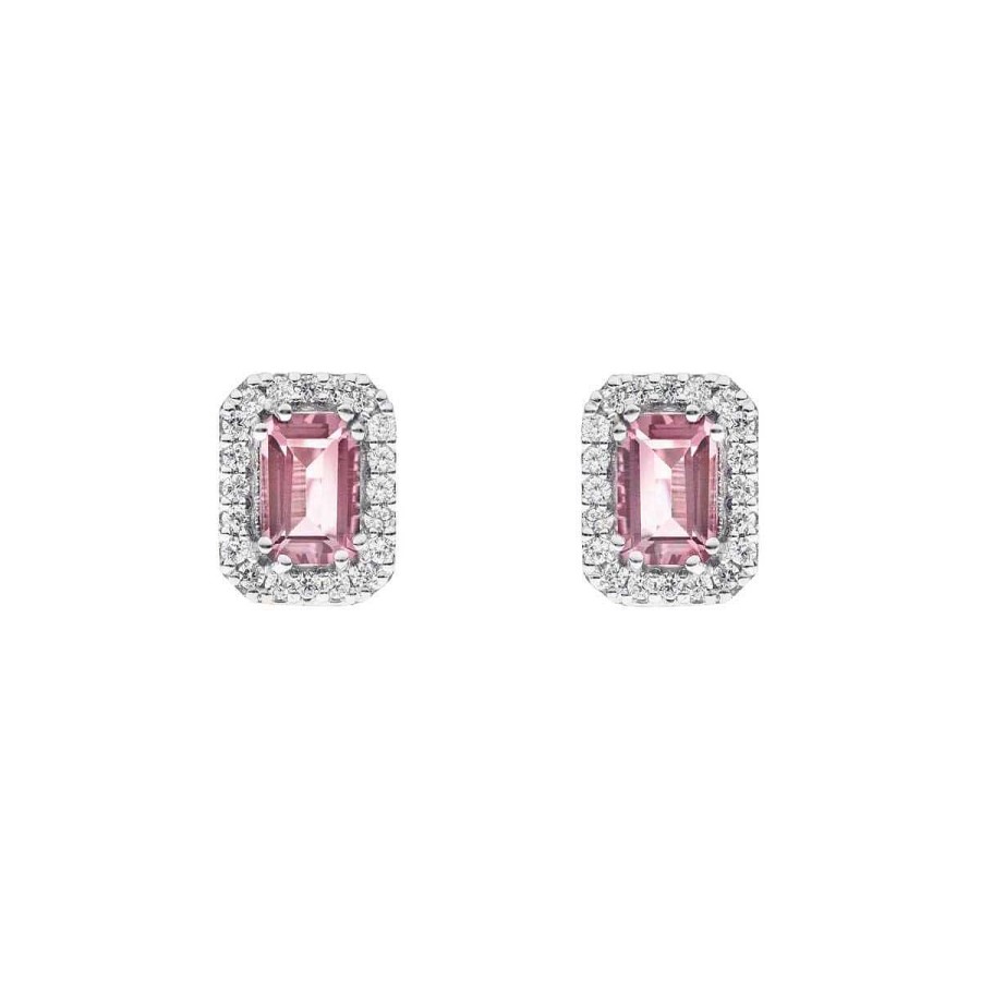 Joyer A ARGYOR | Pendientes De Oro Blanco Con Zafiro Rosa Y Halo De Diamantes (0516006Z)