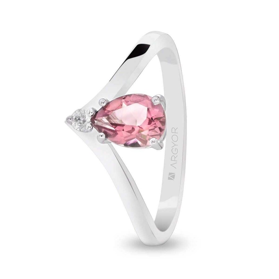 Joyer A ARGYOR | Anillo Oro Blanco Con Zafiro Rosa En Talla L Grima Y Diamante (0517001Z)