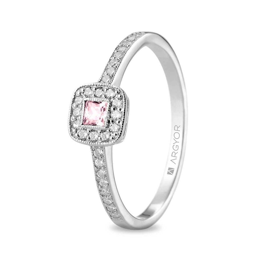 Joyer A ARGYOR | Anillo Oro Blanco Zafiro Rosa Y Diamantes (74B0091Zr)