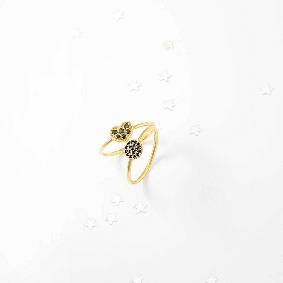 Joyer A ARGYOR | Anillo De Oro Amarillo Con 18 Diamantes Negros (74A0089Dn)