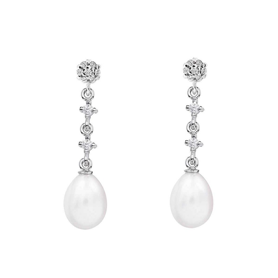 Joyer A ARGYOR | Pendientes De Perla Blanca Para Novia En Oro Blanco De 18K (79B0602Te1)