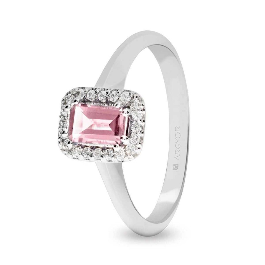 Joyer A ARGYOR | Anillo De Oro Blanco, 0.24Ct Diamantes Y Zafiro Rosa (0517006Z)