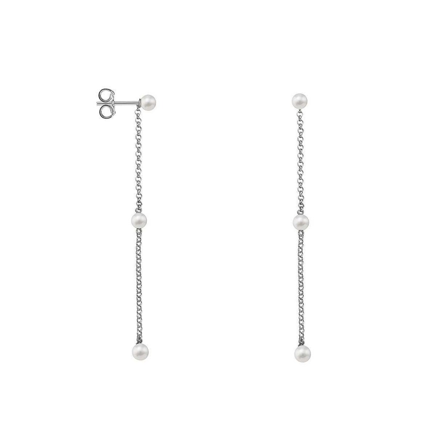 Joyer A ARGYOR | Pendientes De Oro Blanco 18K Largos Con Perlas (6B8307303D)