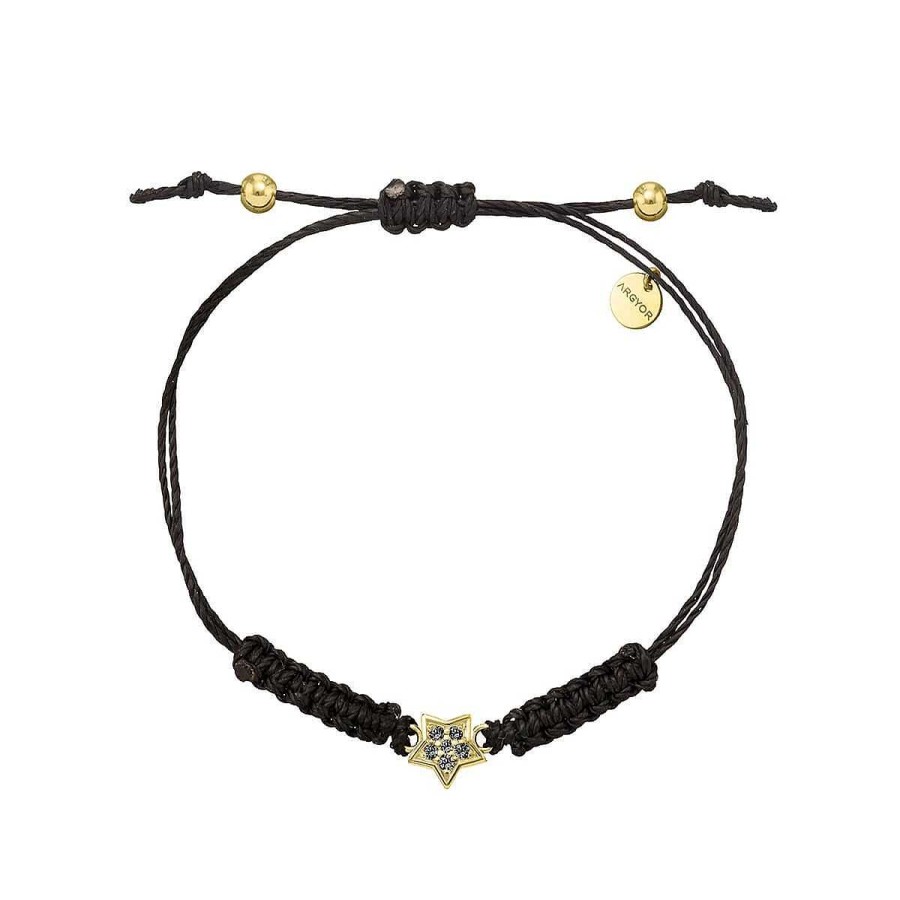 Joyer A ARGYOR | Pulsera Macram Oro Estrella Diamante Negro (76Ama005Dn)