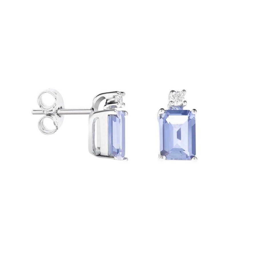 Joyer A ARGYOR | Pendientes Oro Blanco Con Tanzanita Rectangular Y Diamante (0516005T)