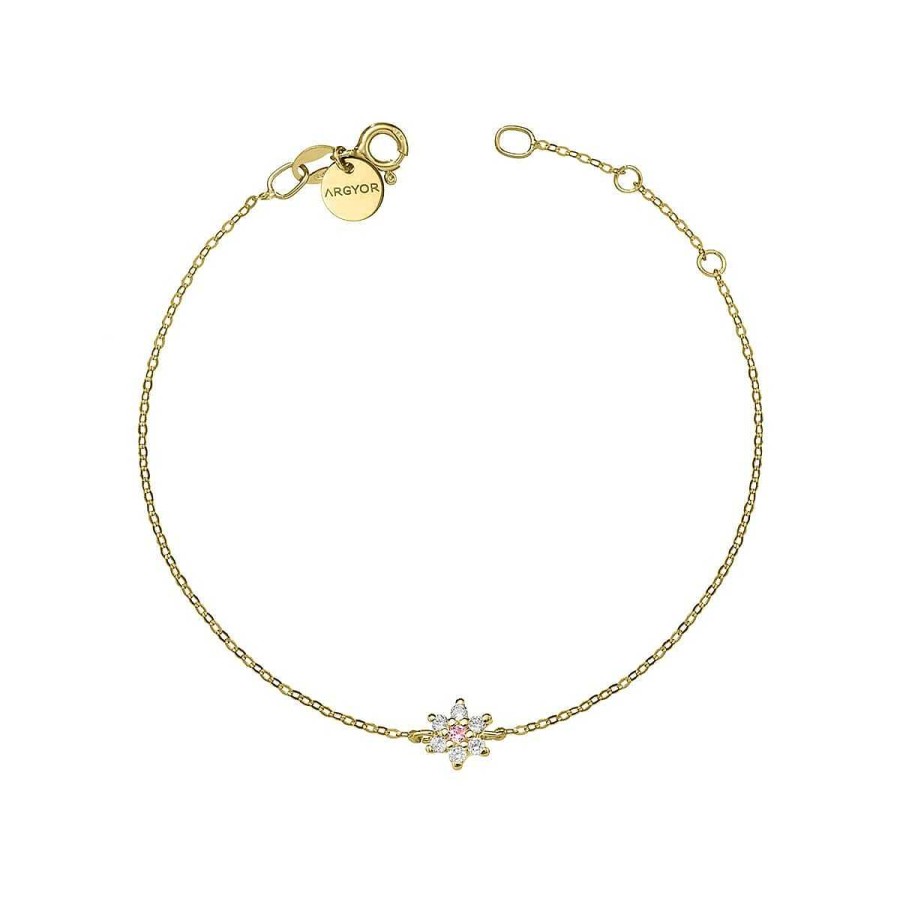 Joyer A ARGYOR | Pulsera Oro Flor Diamante Y Zafiro Rosa (76Apu001Zr)