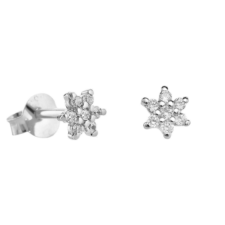 Joyer A ARGYOR | Pendientes Flor En Plata Con Brillantes (76Bpe001)