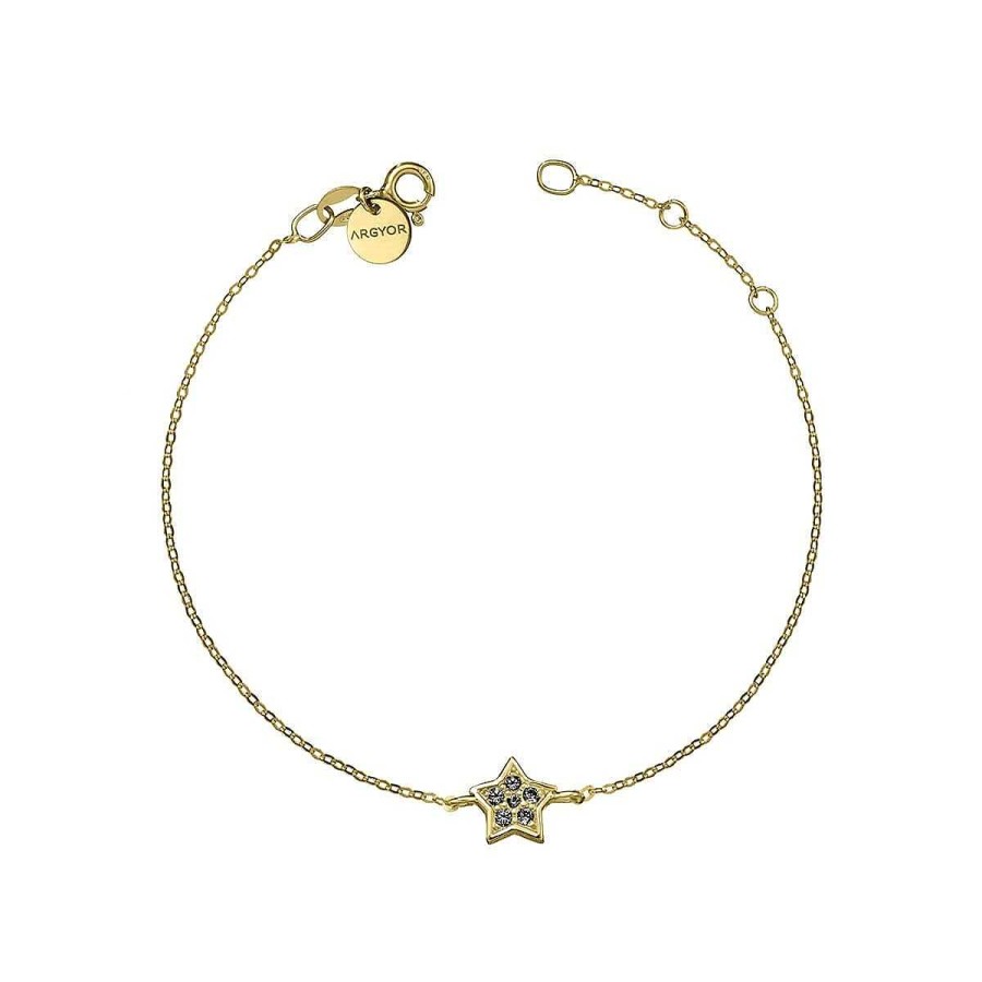 Joyer A ARGYOR | Pulsera Oro Estrella Con Diamante Negro (76Apu005Dn)