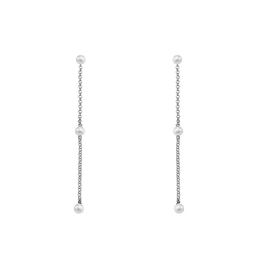 Joyer A ARGYOR | Pendientes De Oro Blanco 18K Largos Con Perlas (6B8307303D)