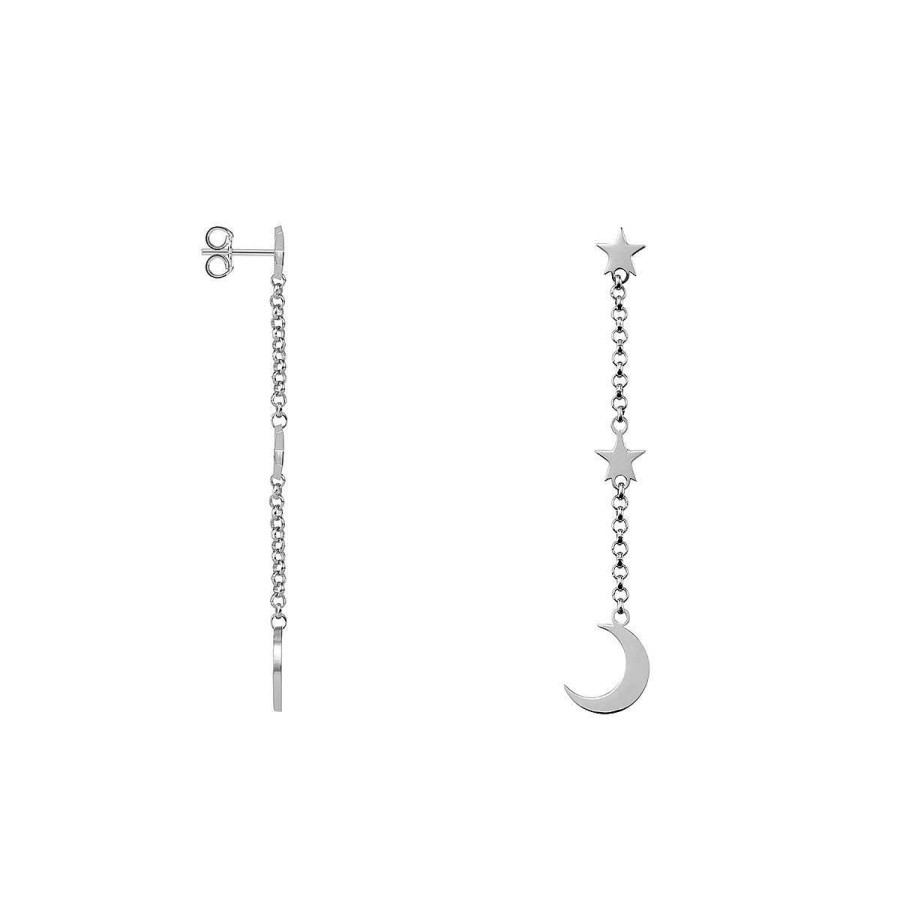 Joyer A ARGYOR | Pendientes Largos De Oro Blanco Luna Y Estrellas (6B8307300C)