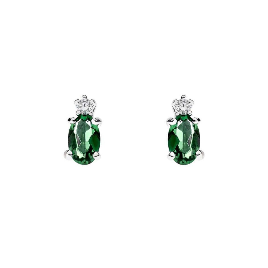 Joyer A ARGYOR | Pendientes Oro Blanco Con Esmeralda Y Diamante (0516003E)