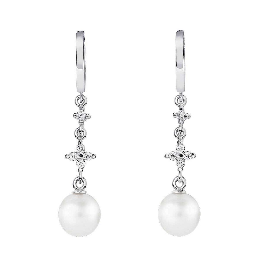 Joyer A ARGYOR | Pendientes De Perlas Para Novias En Plata Con Topacios En Cruz (79B0304Td1)