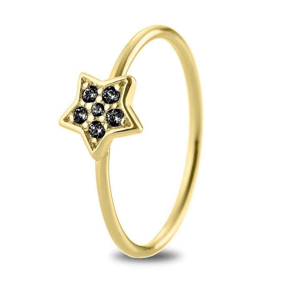 Joyer A ARGYOR | Anillo Oro 18K Estrella Con Diamantes Negros (76Aan005Dn)