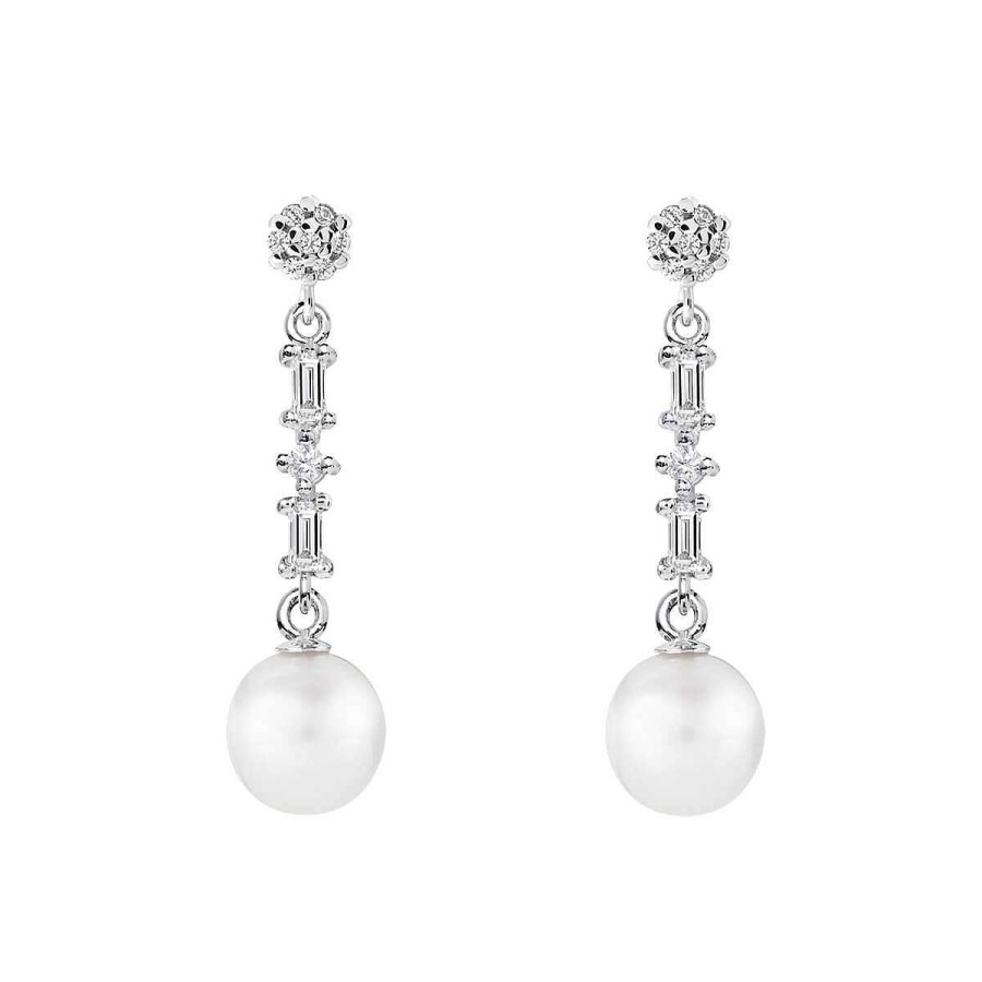 Joyer A ARGYOR | Pendientes Con Perlas Blancas Oro Blanco Diamante/Topacio (79B0606Td1)