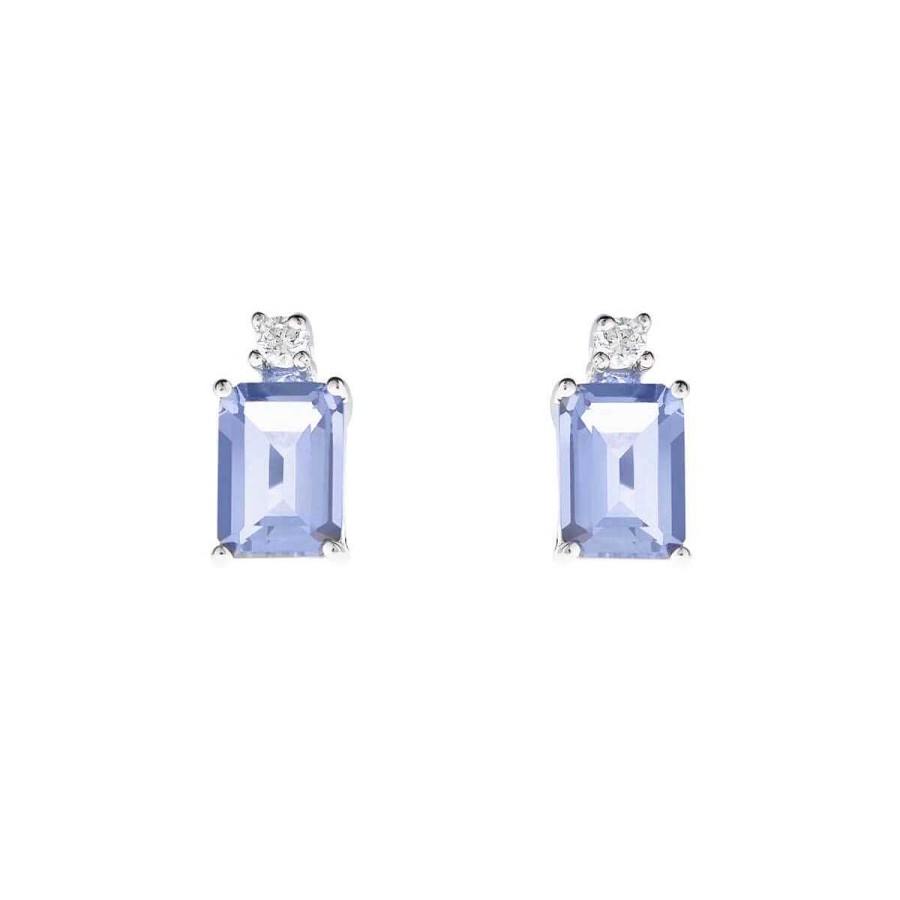 Joyer A ARGYOR | Pendientes Oro Blanco Con Tanzanita Rectangular Y Diamante (0516005T)