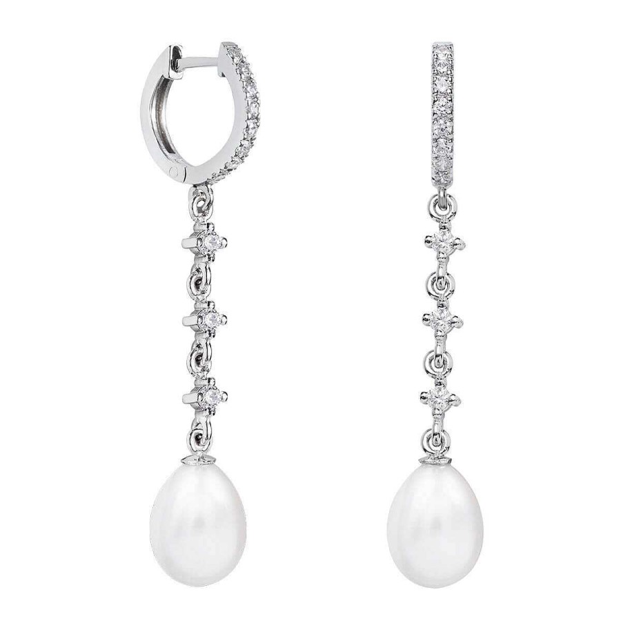 Joyer A ARGYOR | Pendientes Largos De Novia Con Perlas En Oro Blanco (79B0403Te1)