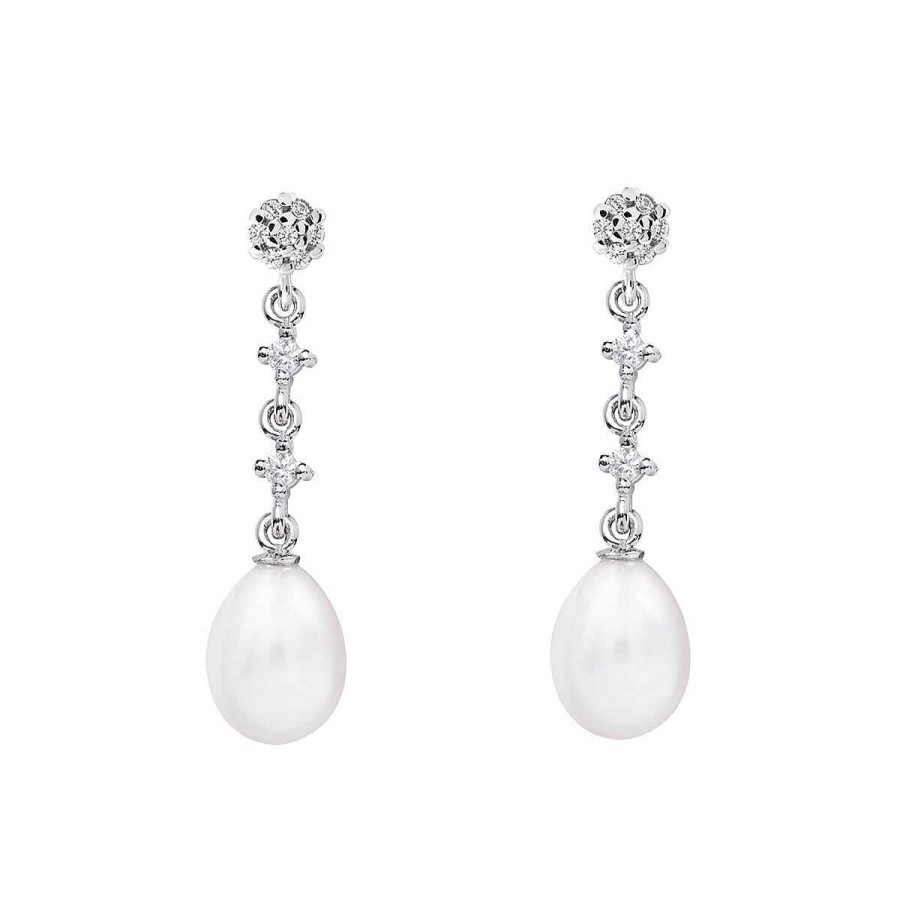 Joyer A ARGYOR | Pendientes De Perlas Blancas Para Novia En Plata Y Topacios (79B0602Te1)