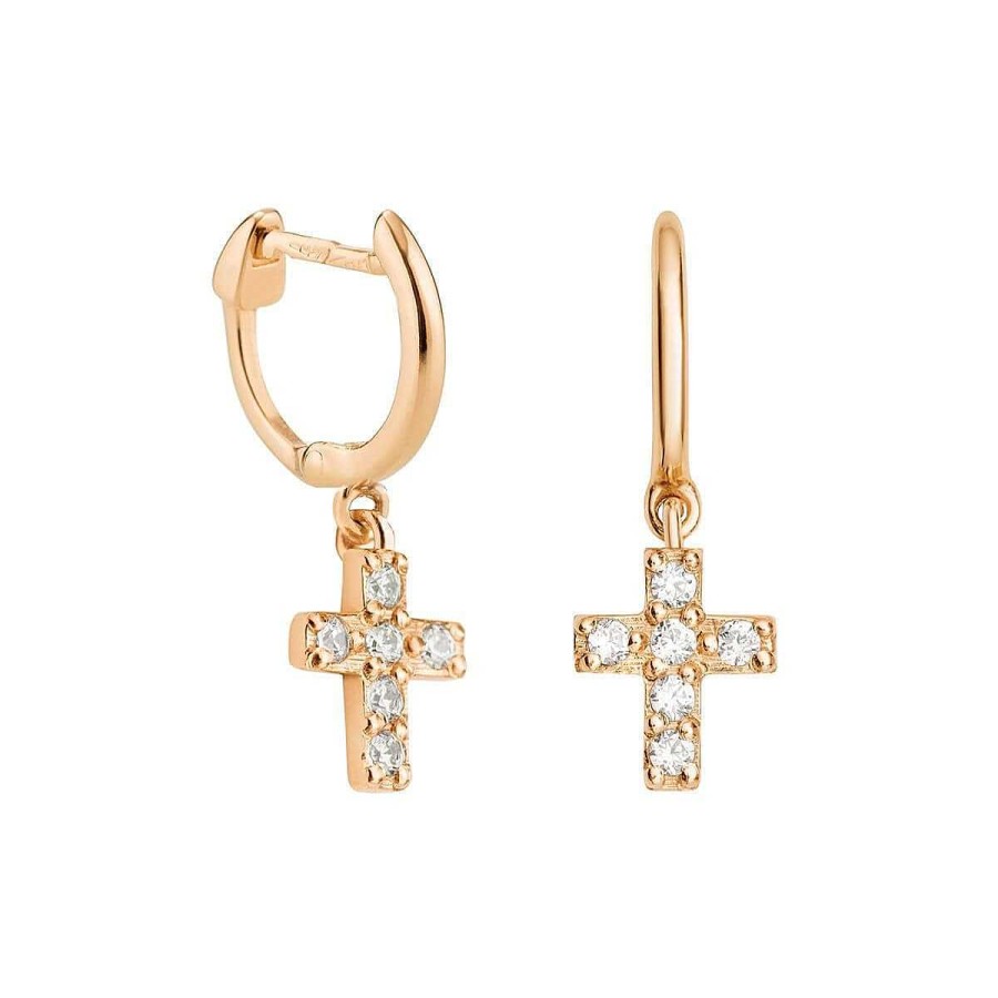 Joyer A ARGYOR | Pendientes Aro En Oro Rosa Con Cruz De Brillantes (061R104)