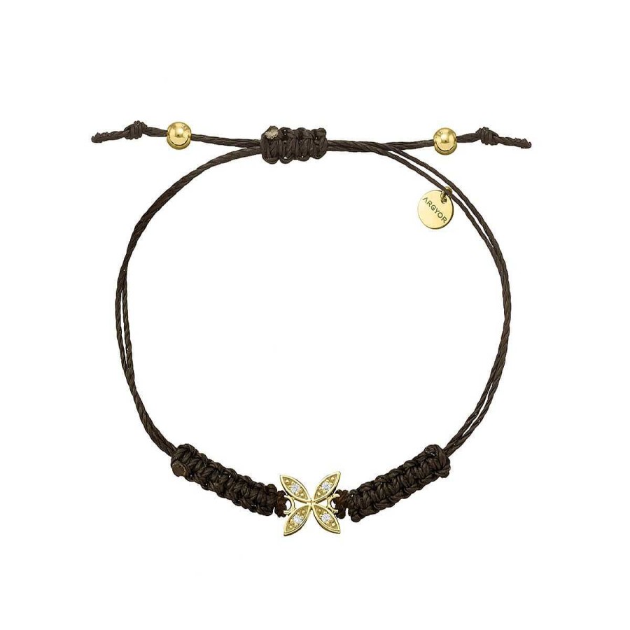 Joyer A ARGYOR | Pulsera Macram Oro Flor Con 4 Brillantes (76Ama006)