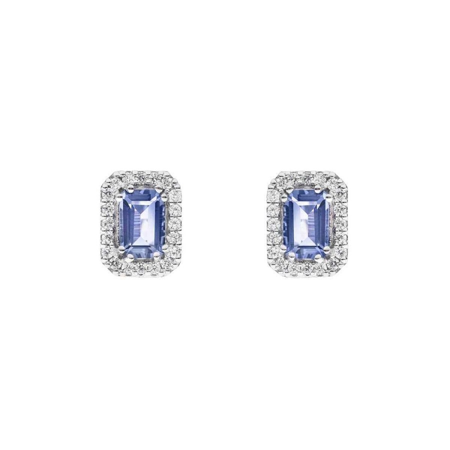 Joyer A ARGYOR | Pendientes Oro Blanco Con Tanzanita Rectangular Y Halo De Diamantes (0516006T)