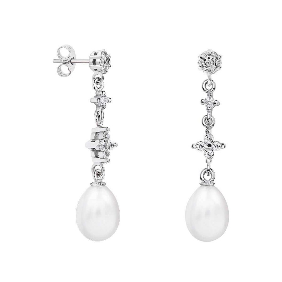 Joyer A ARGYOR | Pendientes De Perlas Novia Plata Con Topacios Cruz (79B0604Te1)