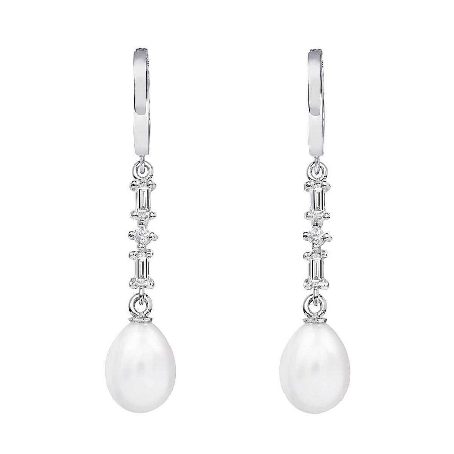 Joyer A ARGYOR | Pendientes De Perlas Para Novias Plata Con Topacios Baguette (79B0306Te1)