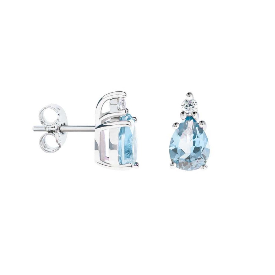 Joyer A ARGYOR | Pendientes Oro Blanco Con Aguamarina Y Diamante (0516001Aq)