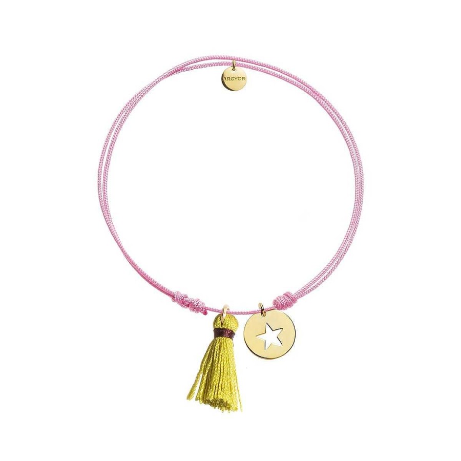 Joyer A ARGYOR | Pulsera Nylon Rosa Estrella Plata Dorada Y Pomp N (4A8307500)