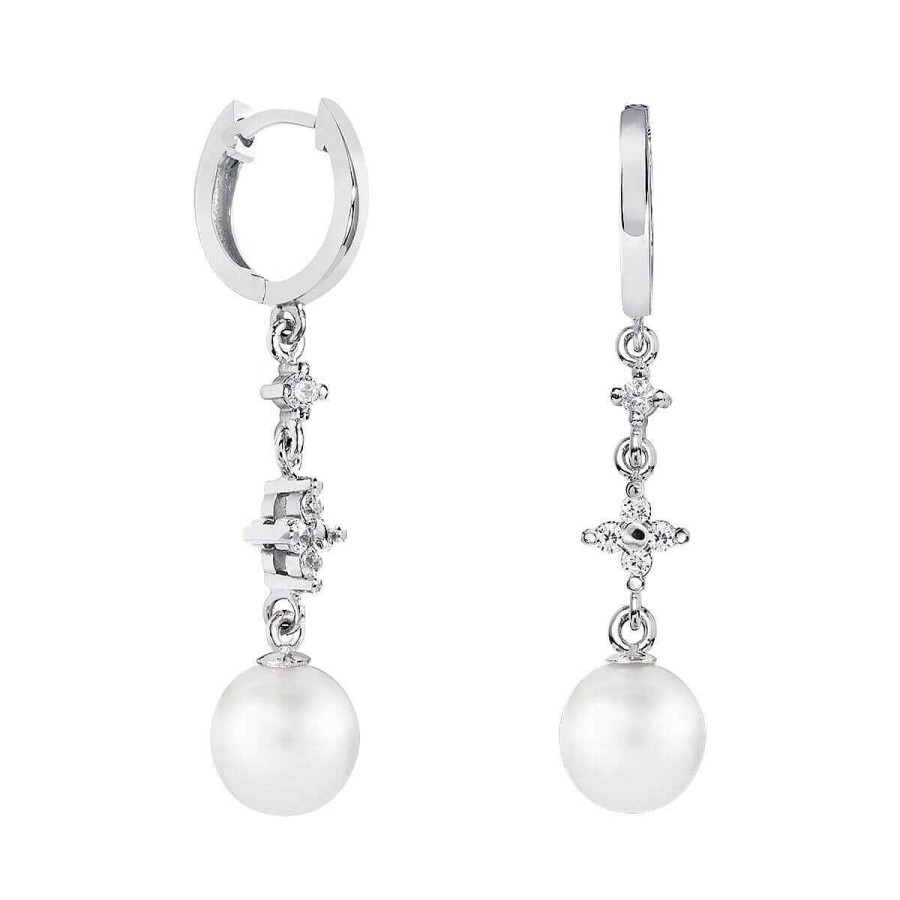 Joyer A ARGYOR | Pendientes De Perlas Para Novias En Plata Con Topacios En Cruz (79B0304Td1)