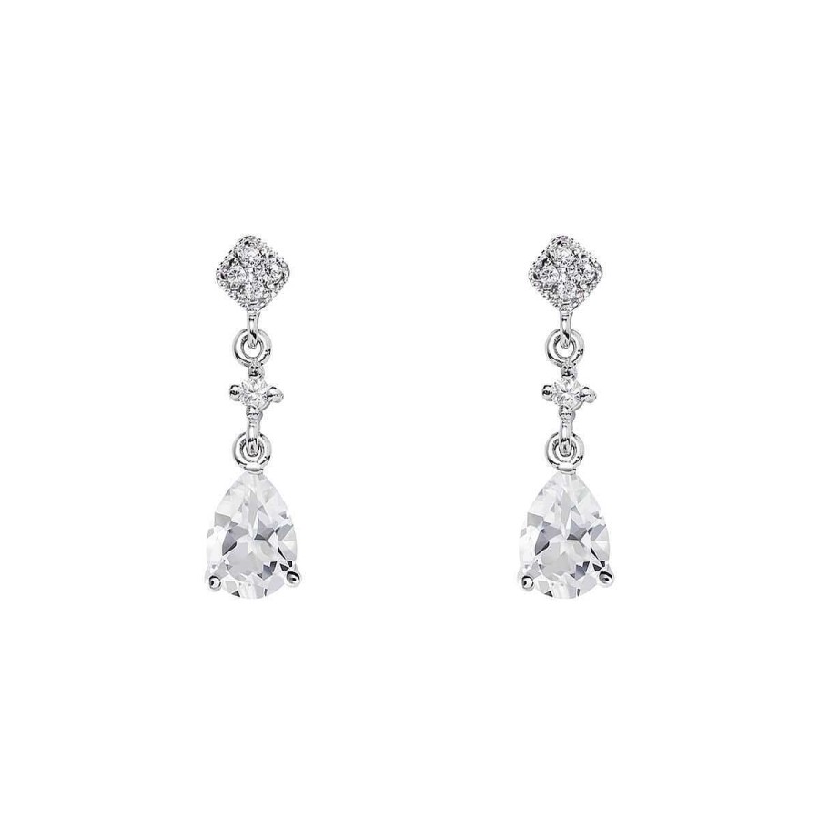 Joyer A ARGYOR | Pendientes De Novia Largos De Plata Con Piedra Blanca (75B0227Tt)