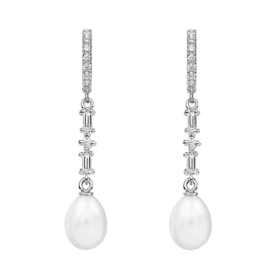 Joyer A ARGYOR | Pendientes De Perlas Novia Oro Blanco Arete Y Baguettes (79B0406Te1)