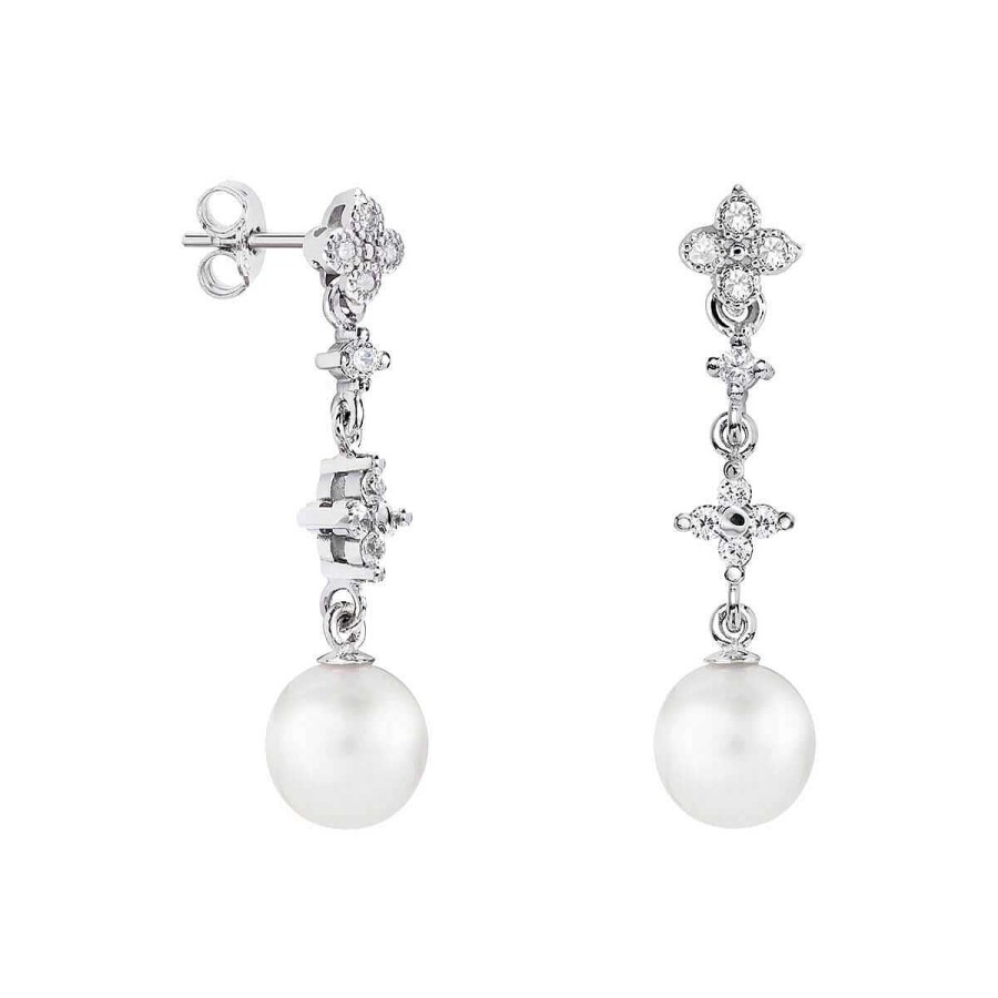 Joyer A ARGYOR | Pendientes De Perlas Para Novia En Plata Con Topacios Y Cruz (79B0104Td1)