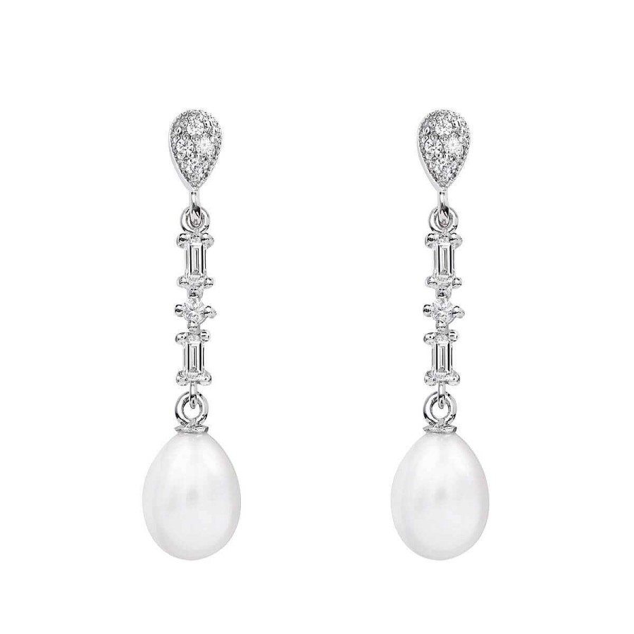 Joyer A ARGYOR | Pendientes De Perlas Novia Plata Con Topacios Baguette (79B0206Te1)