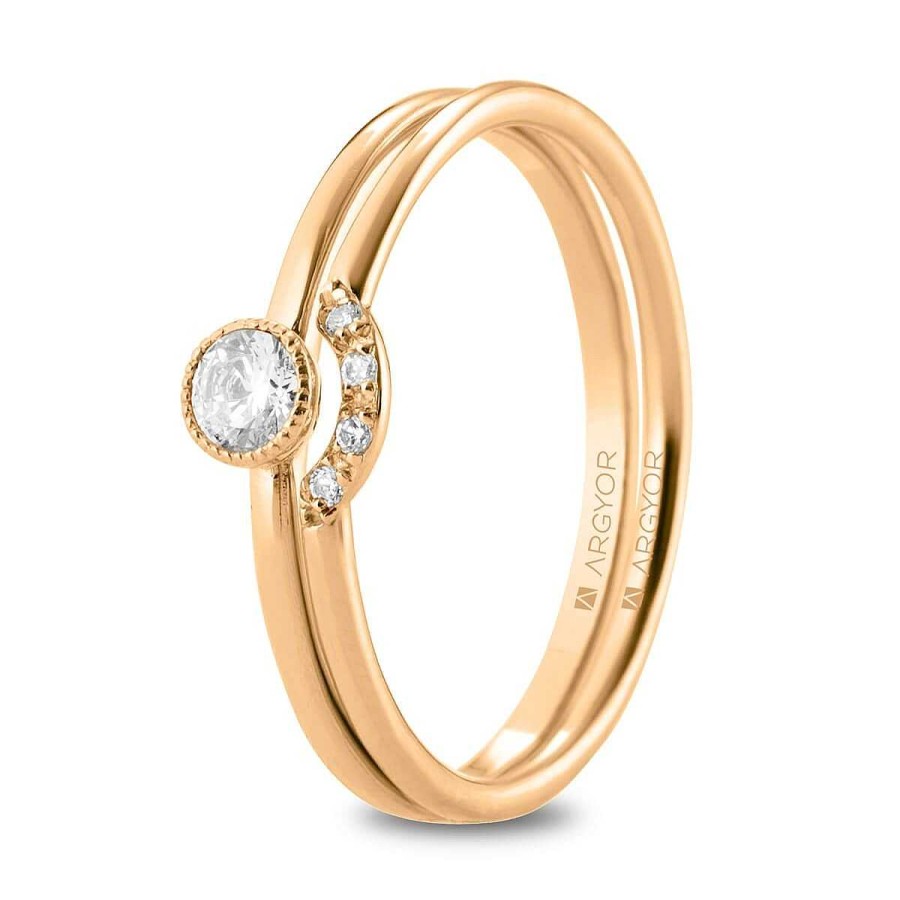 Joyer A ARGYOR | Anillo De Oro Rosa Media Corona Y 4 Diamantes (74R0098)