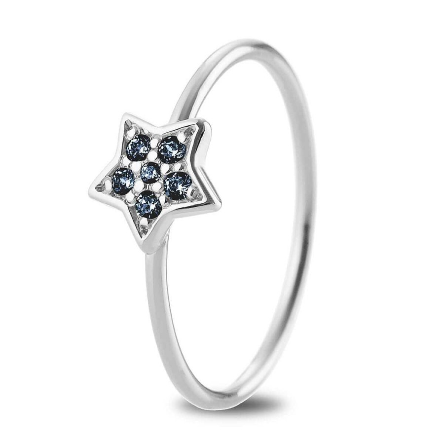 Joyer A ARGYOR | Anillo Oro Blanco Estrella Con Zafiros Azules (76Ban005Za)