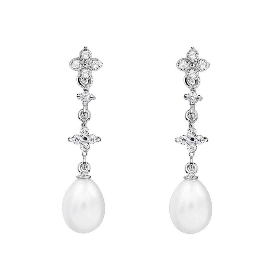 Joyer A ARGYOR | Pendientes De Perlas Para Novias Plata Con Topacios En Cruz (79B0104Te1)