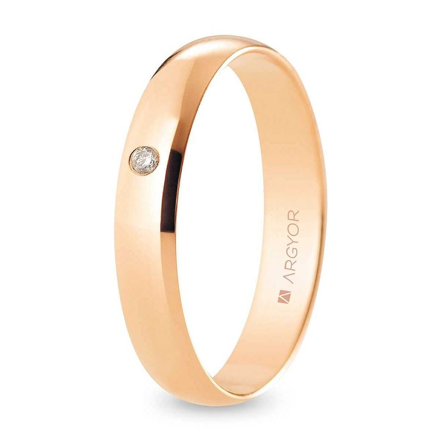 Joyer A ARGYOR | Alianza De Boda Oro Rosa Y Diamante Media Ca A 4 Mm Confort (R40Cp1D)