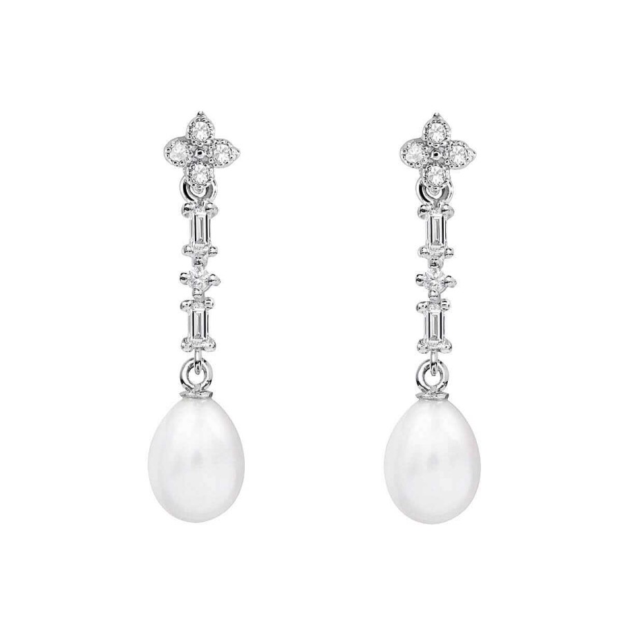 Joyer A ARGYOR | Pendientes De Perlas Para Novias Plata Con Topacios Baguette (79B0106Te1)