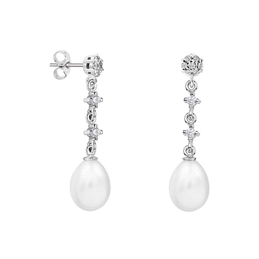 Joyer A ARGYOR | Pendientes De Perlas Blancas Para Novia En Plata Y Topacios (79B0602Te1)