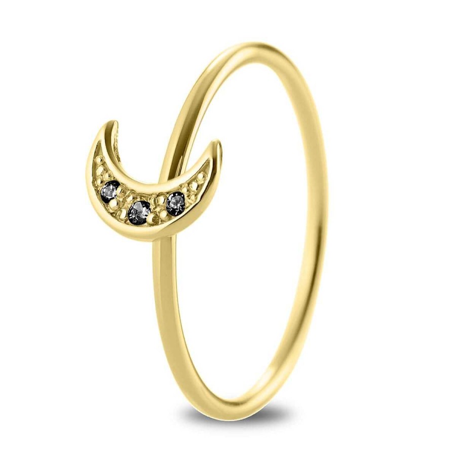 Joyer A ARGYOR | Anillo Oro 18K Luna Con Diamantes Negros (76Aan004Dn)