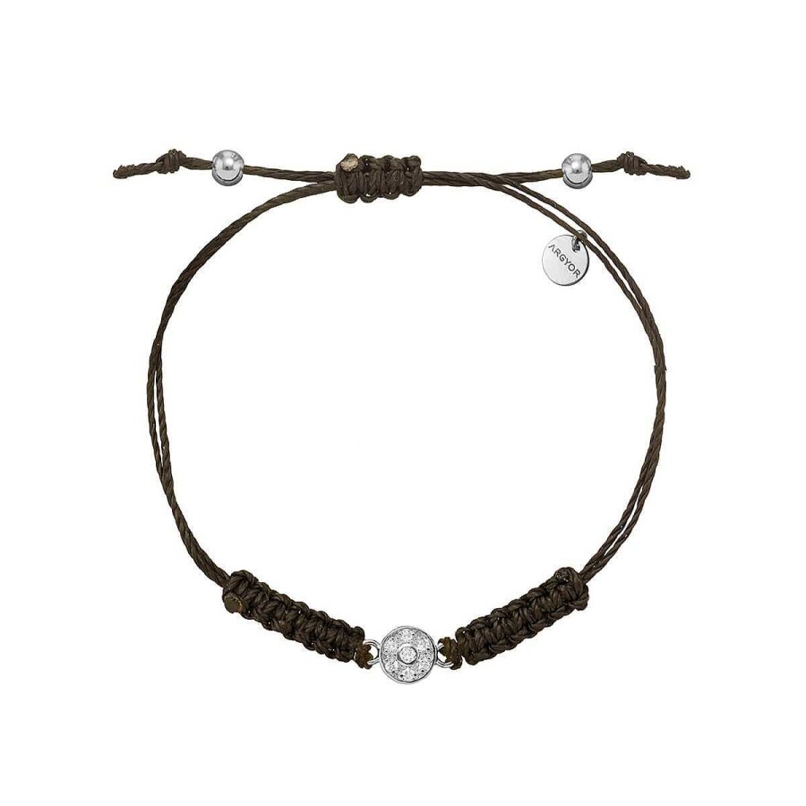 Joyer A ARGYOR | Pulsera Oro Blanco Roseta Diamantes Y Macram (76Bma003)