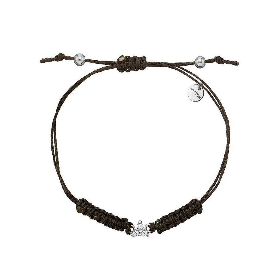 Joyer A ARGYOR | Pulsera Oro Blanco Tri Ngulo De Diamantes Y Macram (76Bma002)