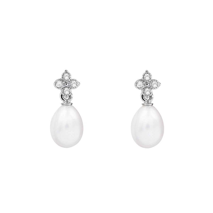 Joyer A ARGYOR | Pendientes De Perlas De Novia En Oro Blanco Cabezal En Cruz (79B0100Te1)