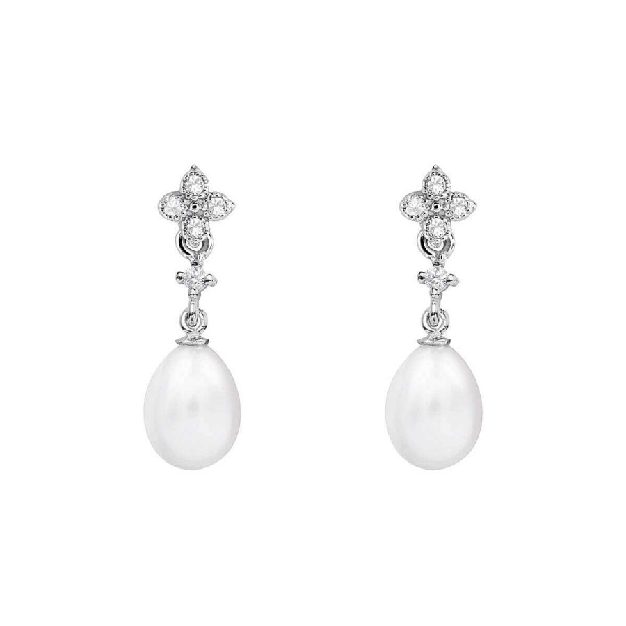 Joyer A ARGYOR | Pendientes De Perlas Blancas Para Novias En Plata Y Topacios (79B0101Te1)