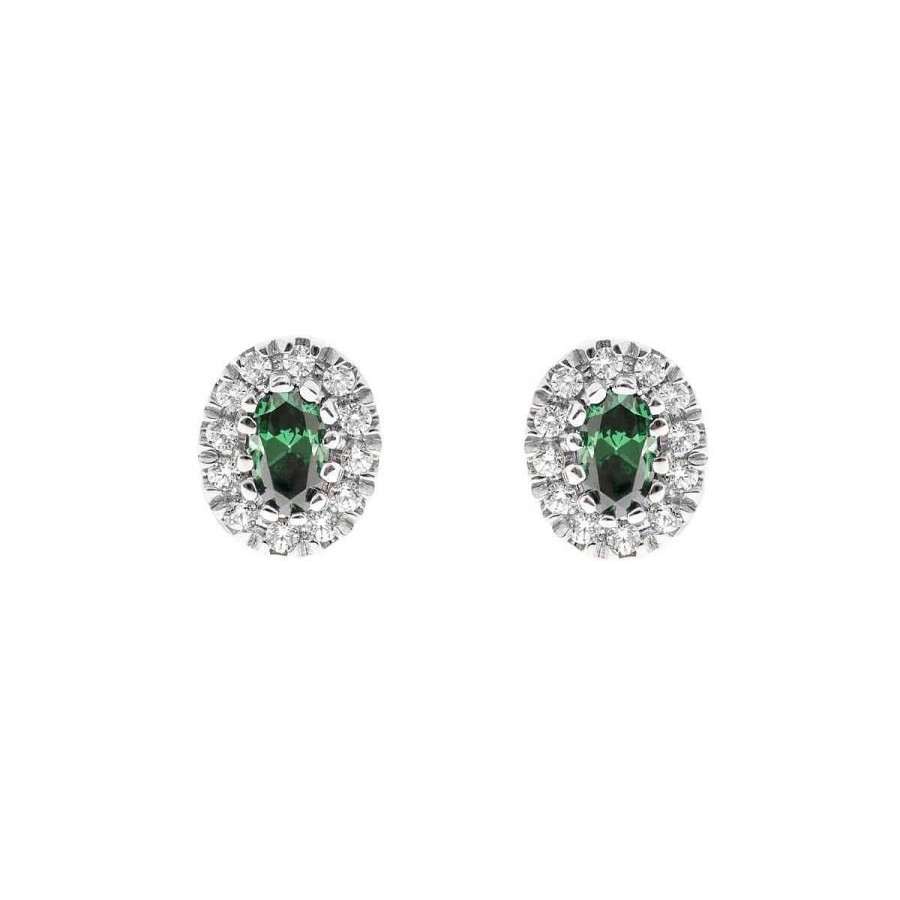 Joyer A ARGYOR | Pendientes Oro Blanco Esmeralda Y Halo De Diamantes (0516004E)