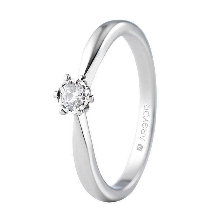 Joyer A ARGYOR | Anillo De Compromiso Oro Blanco Con 1 Diamante 0.20Ct (74B0515)