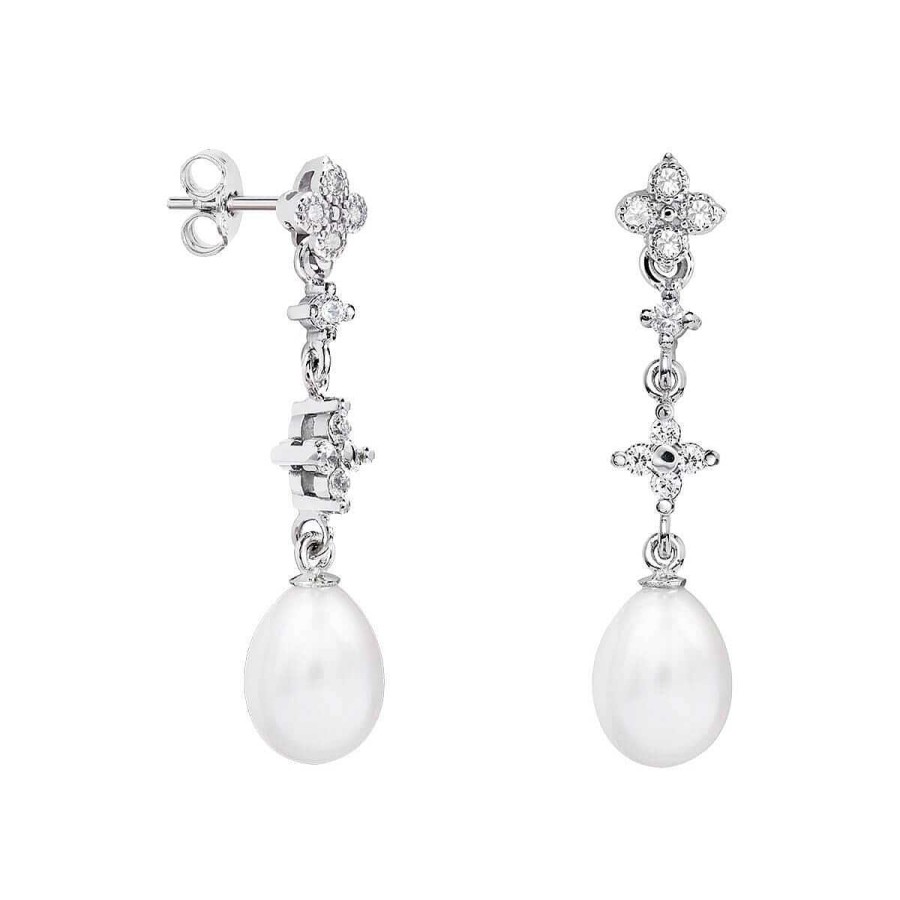 Joyer A ARGYOR | Pendientes De Perlas Para Novias Plata Con Topacios En Cruz (79B0104Te1)